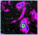 12 Hour GFS Model Forecast of sea level pressure and precipitation as a tropical cyclone moves inland.